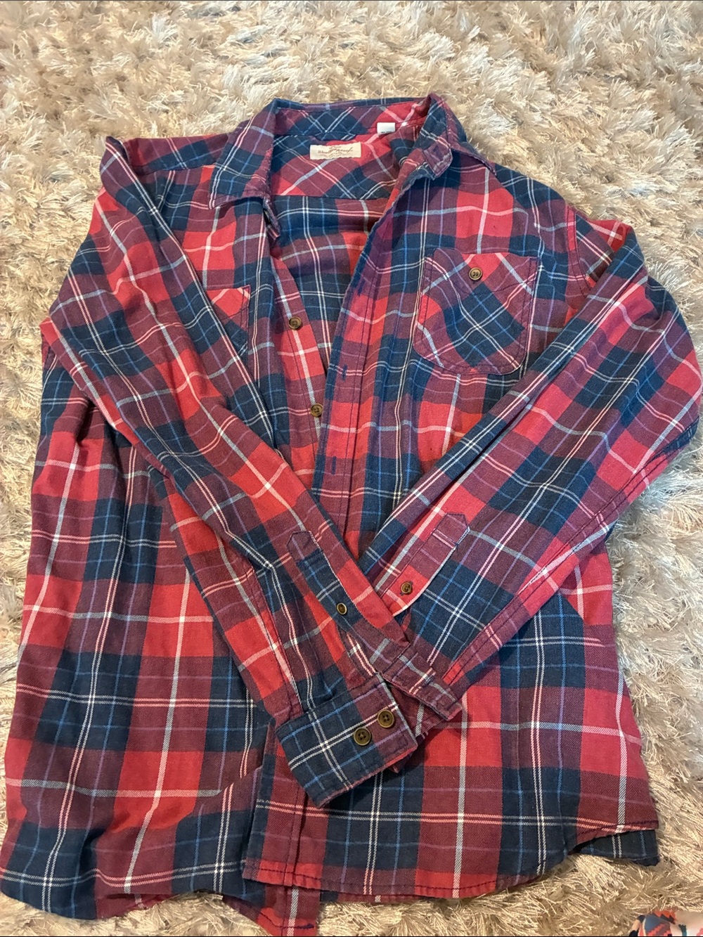 Weatherproof Red and Navy Plaid Button-Down Shirt